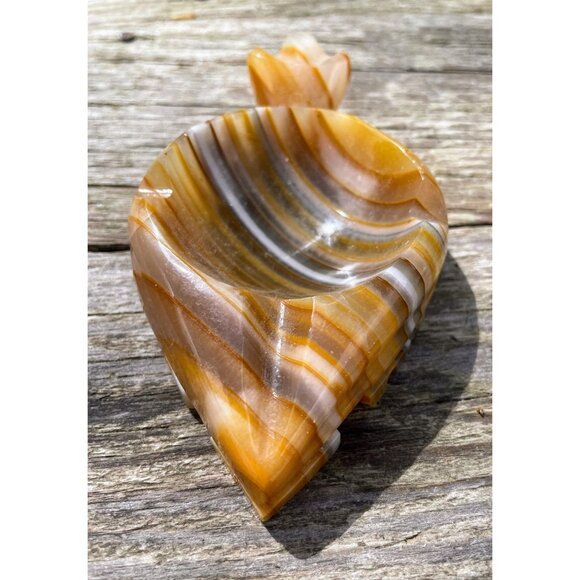 Vintage 1970s Carved Banded Onyx Turtle Ashtray - Picture 8 of 10